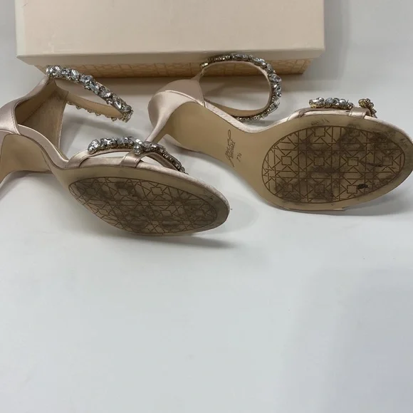 JEWEL BADGLEY MISCHKA Caroline Rhinestone Champagne Ankle Beaded Heels Size 7.5 - Picture 7 of 16